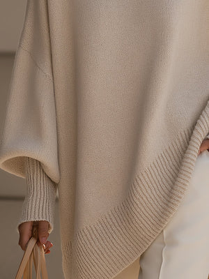 Women's Oversized Poncho Asymmetrical Knit Tunic Sweater