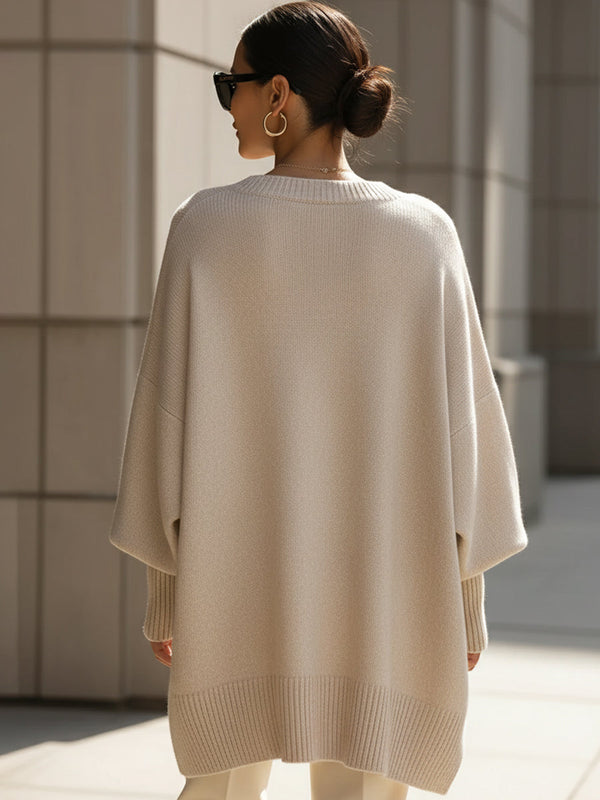 Women's Oversized Poncho Asymmetrical Knit Tunic Sweater