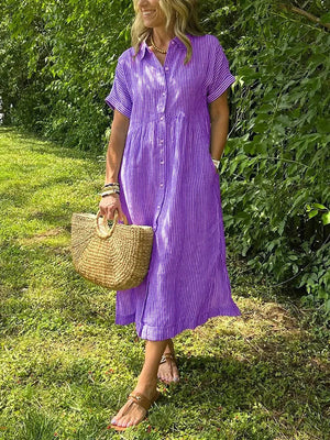 Women’s Striped Button-Front Midi Shirt Dress