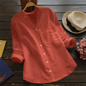 Camisa de manga larga para mujer con botones y ajuste relajado