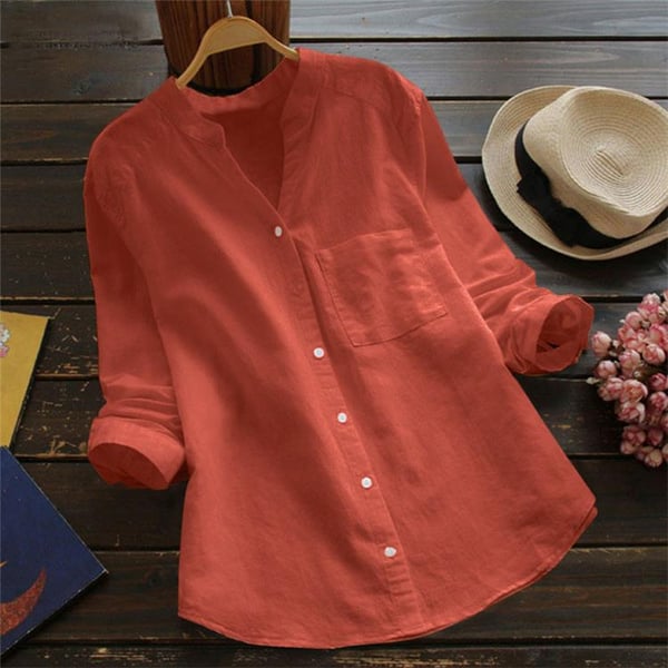 Camisa de manga larga para mujer con botones y ajuste relajado