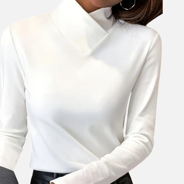 Asymmetrical Collar Long Sleeve Elegant Blouse