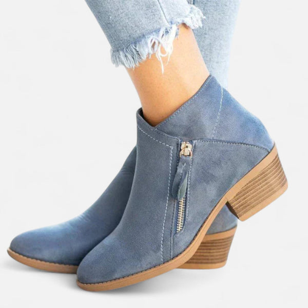 Casual Block Heel Side Zip Ankle Boots