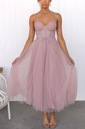 Women's Sweetheart Neck Tulle Midi Dress