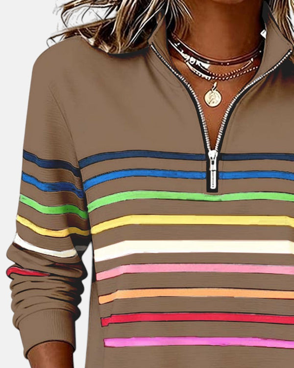 Rainbow Striped Quarter-Zip Sweatshirt