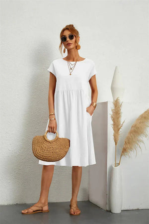 Women’s Casual Relaxed Midi Short Sleeve Dress