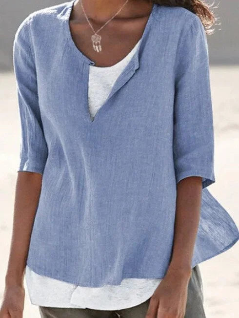 Blusa Casual con Look en Capas y Escote en V para Mujer