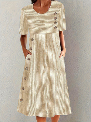 Women’s Striped Button-Detail Midi Dress