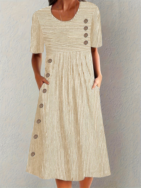 Women’s Striped Button-Detail Midi Dress