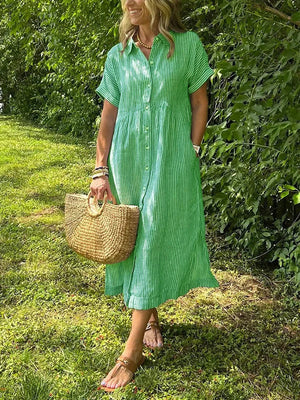 Women’s Striped Button-Front Midi Shirt Dress