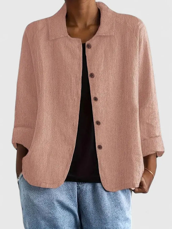 Women's Relaxed Button-Down Blouse with Collared Neckline