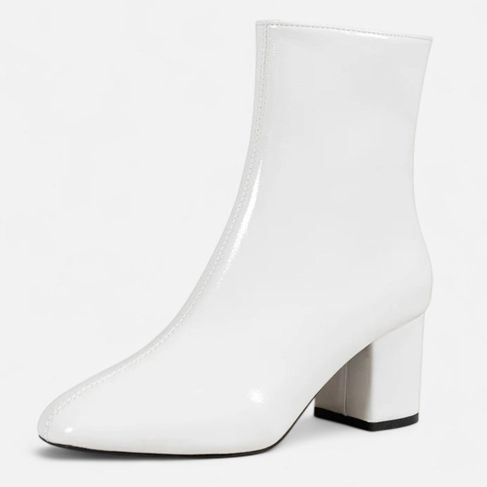 Sleek Square Toe Zip-Up Block Heel Ankle Boots