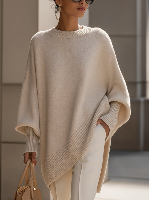 Women's Oversized Poncho Asymmetrical Knit Tunic Sweater