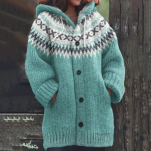 Women's Nordic Fair Isle Hooded Knit Cardigan