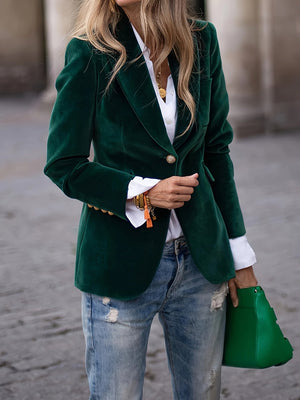 Velvet Blazer Tailored Single-Button Coat for Women