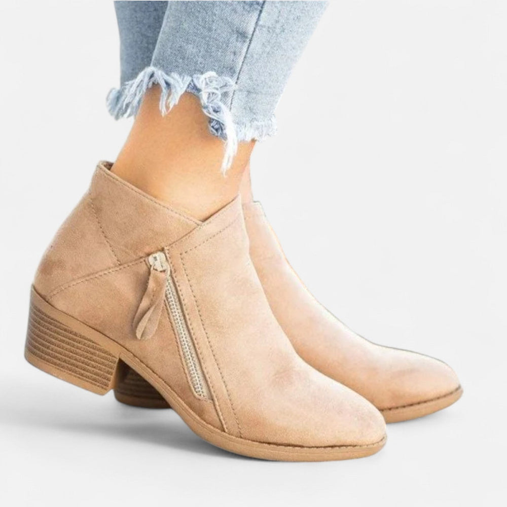 Casual Block Heel Side Zip Ankle Boots