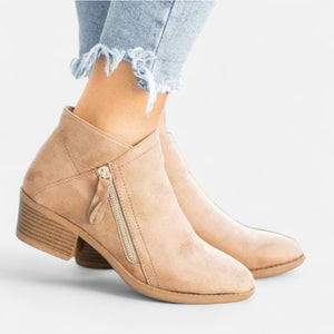Casual Block Heel Side Zip Ankle Boots