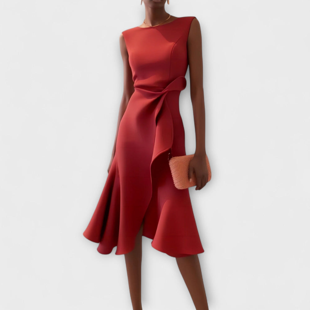 Women's Draped Asymmetric Midi Dress