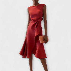 Women's Draped Asymmetric Midi Dress