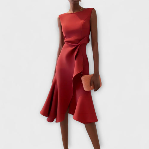 Women's Draped Asymmetric Midi Dress