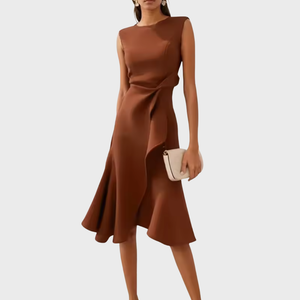 Women’s Elegant Sleeveless Flowy Waist Midi Dress