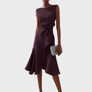 Women's Draped Asymmetric Midi Dress