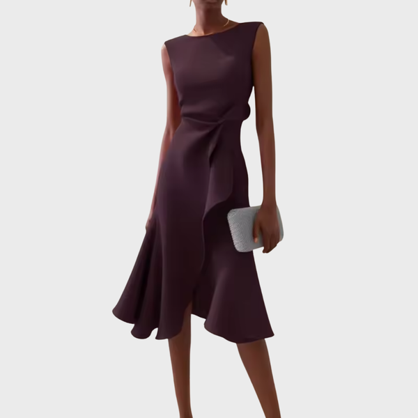 Women's Draped Asymmetric Midi Dress