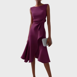 Women's Draped Asymmetric Midi Dress
