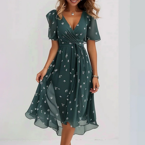 Women’s Elegant Floral Wrap Midi Dress