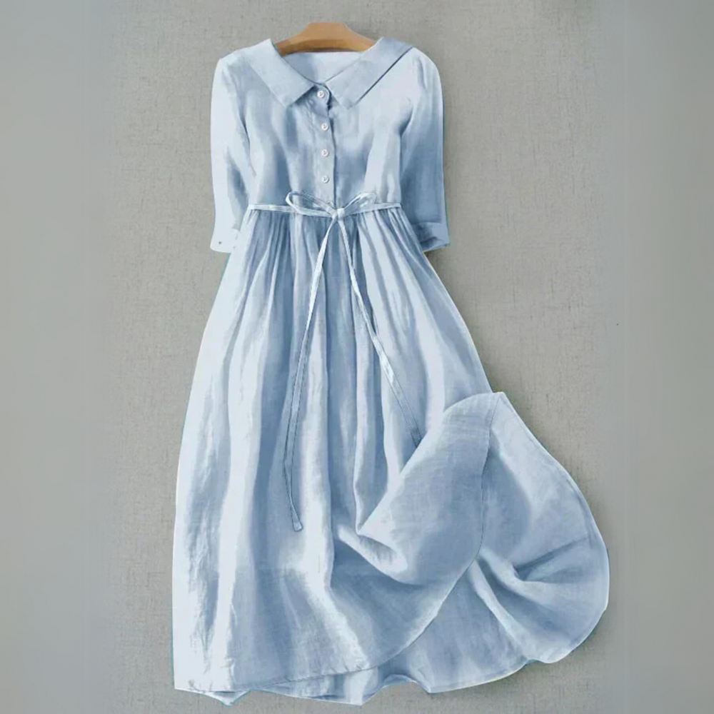 Women’s Button Front Tie Waist Flowy Midi Dress
