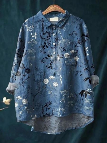 Women's Watercolor Bloom Button-Up Blouse