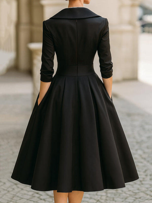 Women's Elegant Wrap Long Sleeve Midi Dress