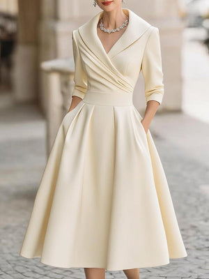 Women's Elegant Wrap Long Sleeve Midi Dress