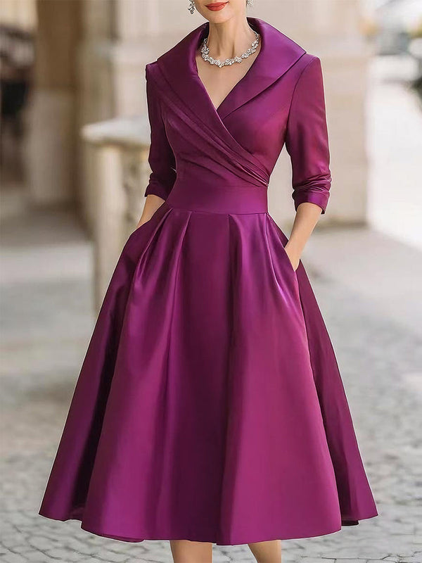 Women's Elegant Wrap Long Sleeve Midi Dress