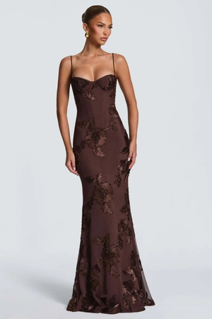 Women’s Floral Mermaid Strapless Lace-Up Back Formal Maxi Dress