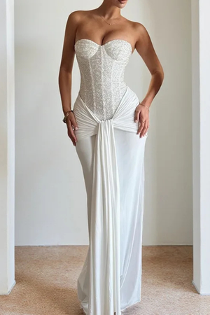 Women’s Lace  Strapless Sweetheart Maxi Dress for Elegant Occasions