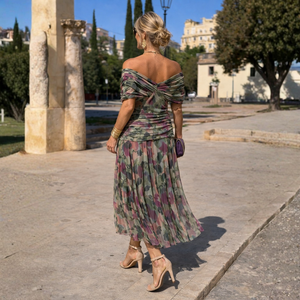 Vestido largo cruzado de tul de mujer con mangas transparentes