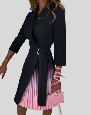 Women's Pleated Midi Dress with Cinched Waist