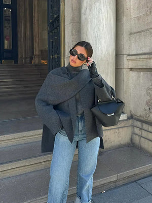 Elegant Oversized Knit Poncho Sweater for Women