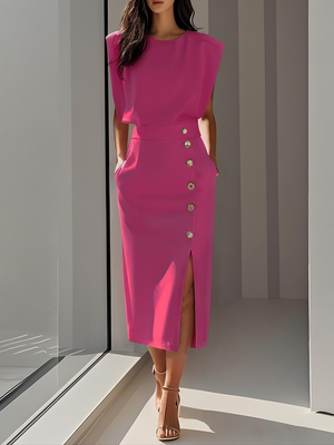 Women’s Sleeveless Elegant Side Slit Midi Dress
