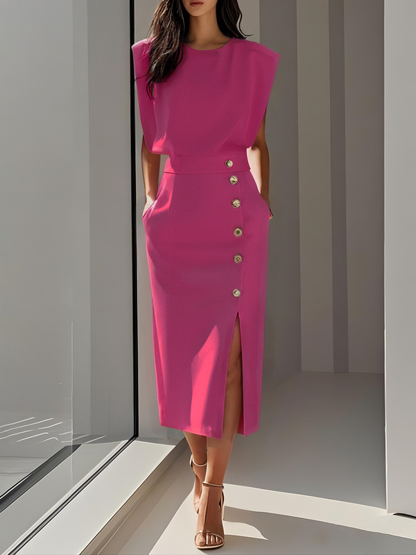 Women’s Sleeveless Elegant Side Slit Midi Dress