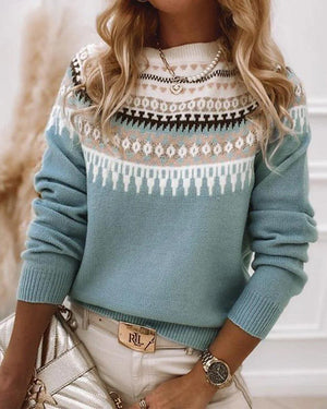 Women’s Fair Isle Style Knit Sweater with Relaxed Fit