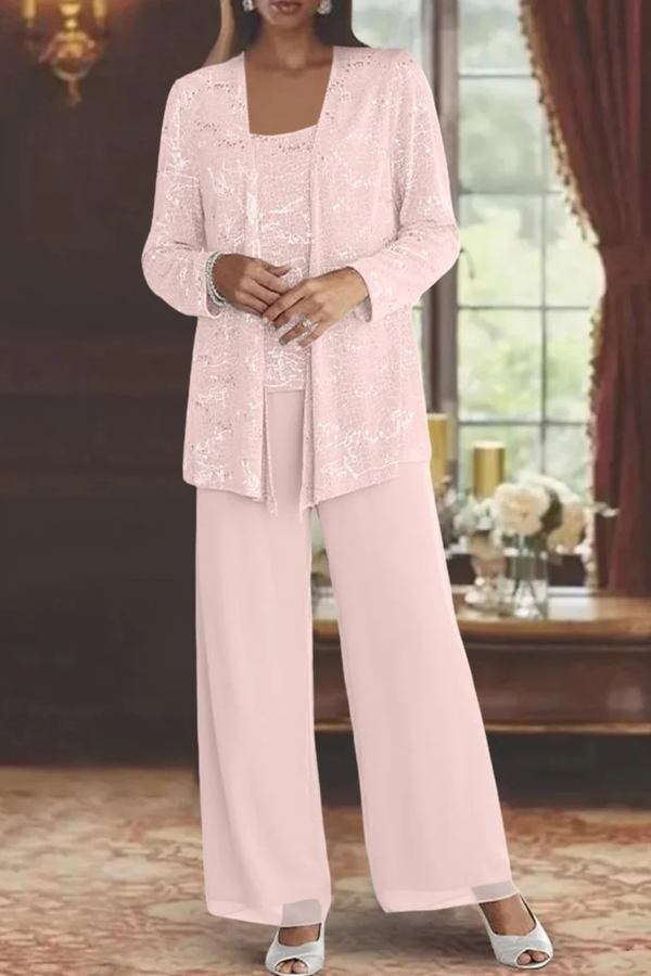 Sequin Lace Three Piece Suit Wide Leg Women