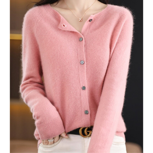 Women's Button Front Crew Neck Cardigan Sweater