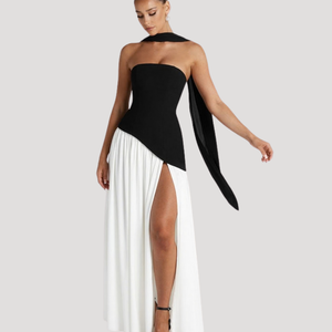 Vestido maxi plisado sin tirantes para mujer
