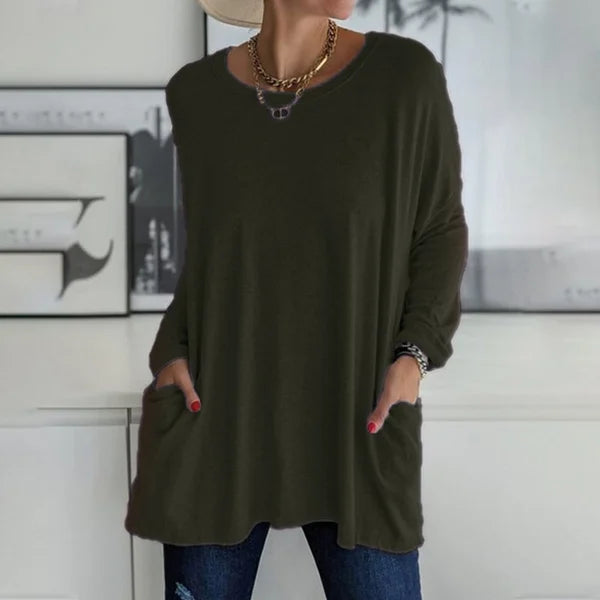 Women's Oversized Pocket Long Sleeve Tunic Top