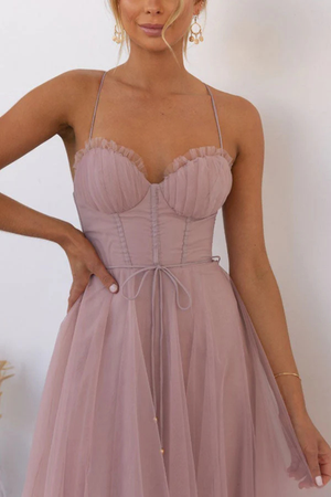 Women’s Corset Sweetheart Neck Tulle Midi Dress