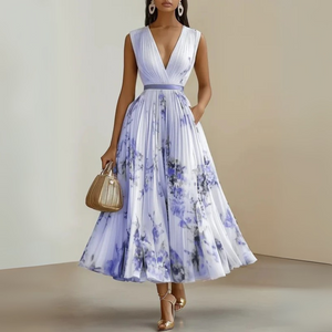 Women’s Sleeveless V Neck Floral Midi Dress