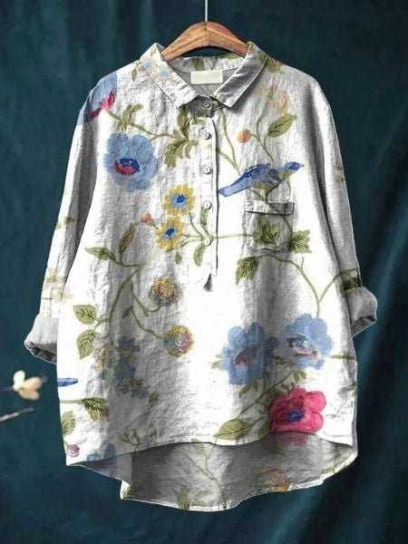 Women’s Floral Button Up Loose Long Sleeve Blouse