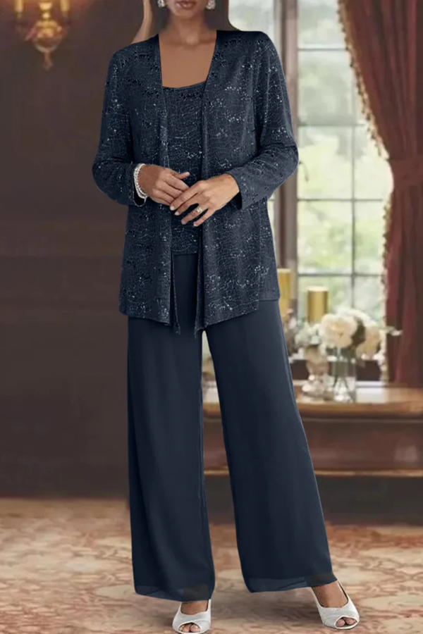 Sequin Lace Three Piece Suit Wide Leg Women